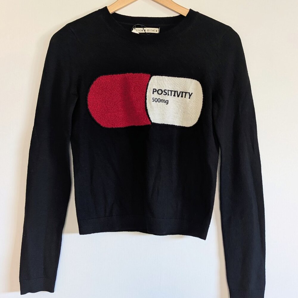 ✨ Alice + Olivia Positivity Prescription Pill Sweater XS NWT Dopamine Dressing